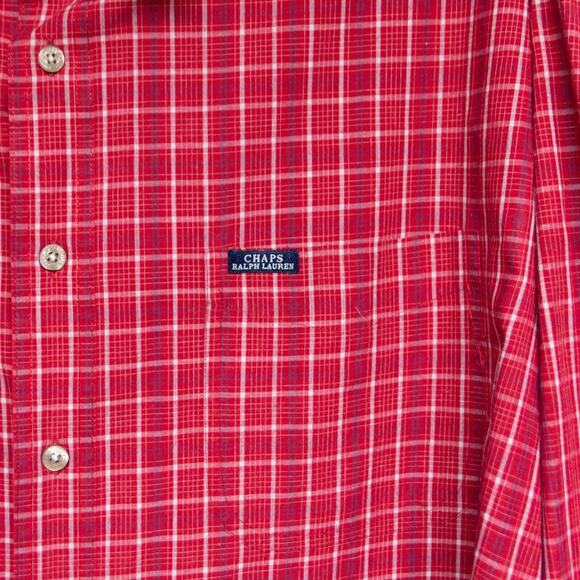 CHAPS by Ralph Lauren Men's XL Dress Shirt Red Checked Cotton Blend Button Down - Picture 4 of 5